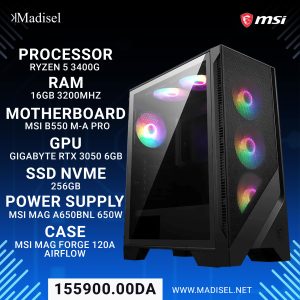 PC Gamer MSI RTX 3050 – Ryzen 5 3400G | 16 Go RAM | SSD NVMe