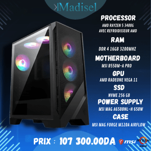 PC Gamer Ryzen 5 3400G – 16 Go RAM | SSD NVMe 256 Go | MSI B550M