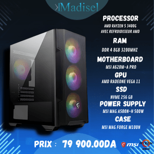 PC Gamer MSI Ryzen 5 3400G – 8 Go RAM | SSD NVMe 256 Go