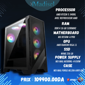 PC Gamer Ryzen 5 3400G – 16 Go RAM | SSD NVMe 256 Go | MSI B550M