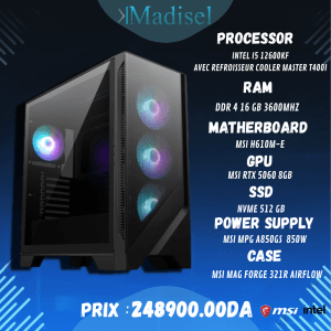 PC Gamer Intel i5 12600KF – 16 Go RAM DDR4 | SSD NVMe 512 Go | RTX 5060 8Go | MSI H610M-E